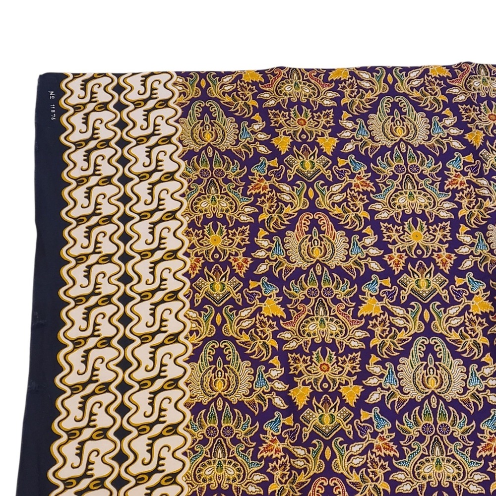 New Indonesian Batik Fabric Floral Tribal Tropical Purple Gold Cotton 68" x 42" - Picture 2 of 4